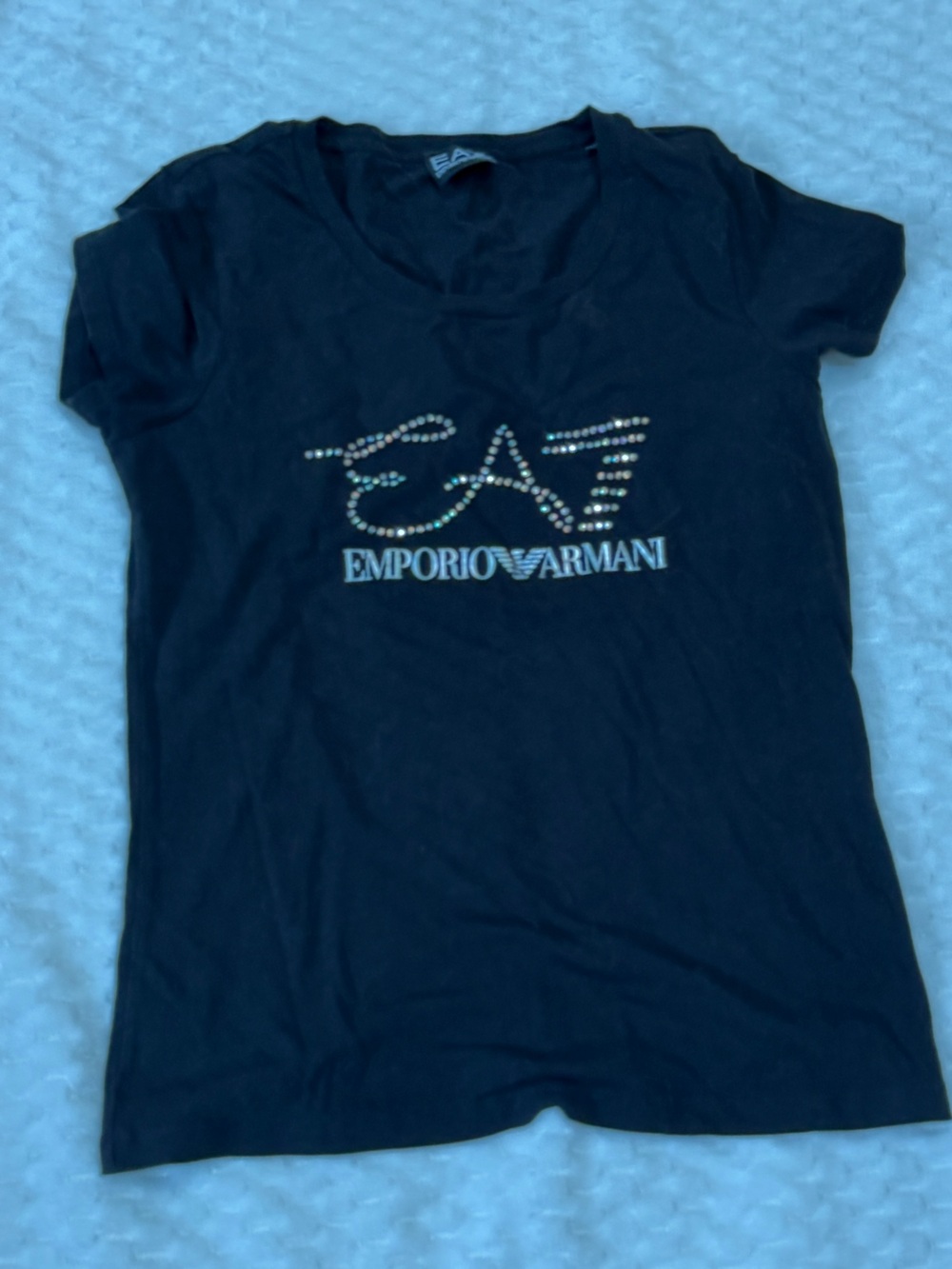 Emporio Armani Kids Black Tee with Silver Stud Logo